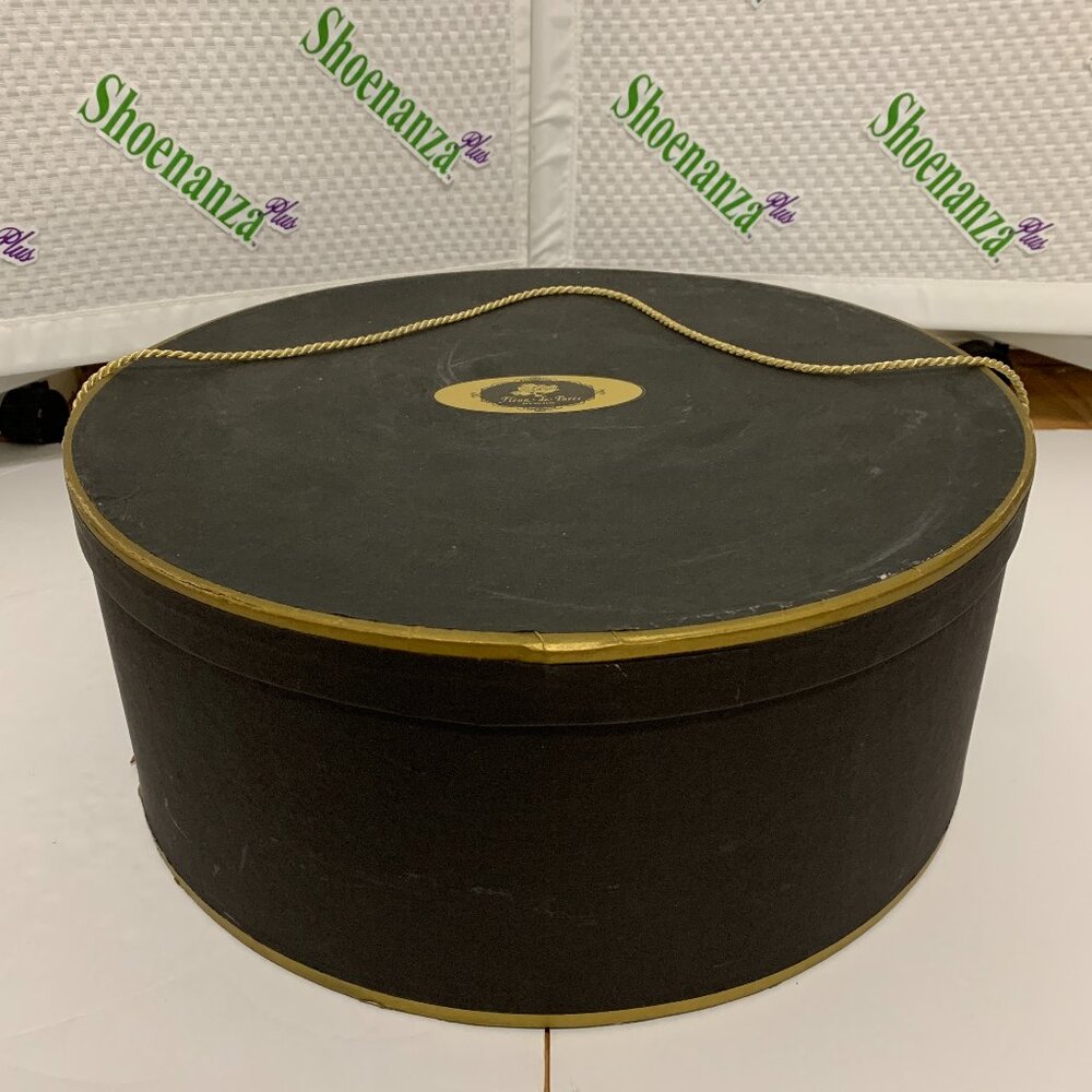 Vintage Fleur de Paris New Orleans Cardboard Hat Box Storage Container Black